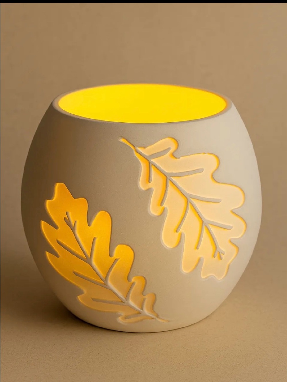 Ceramic Leaf Cutout Votive Candle Holder in Cream